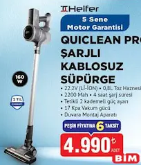HEİFER QUİCLEAN PRO ŞARJLI KABLOSUZ SÜPÜRGE fiyat ve kampanya bilgisi